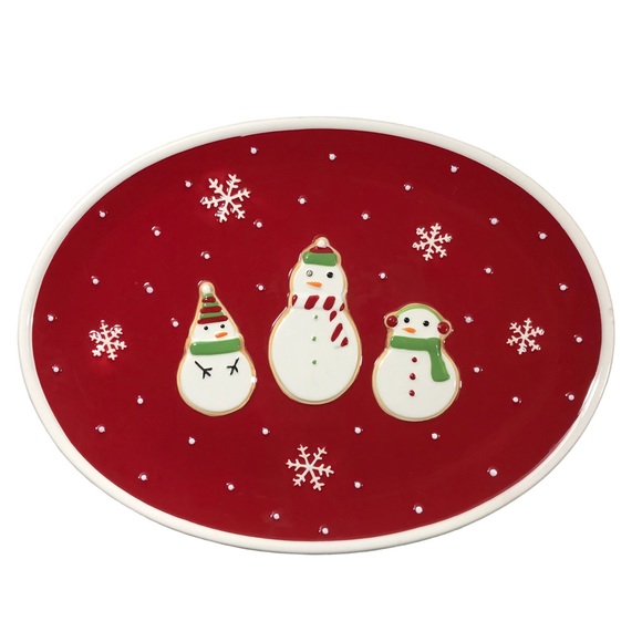 HALLMARK Snowmen & Snowflakes Oval 3D Christmas Cookie Serving Platter 15.5” - Picture 1 of 9
